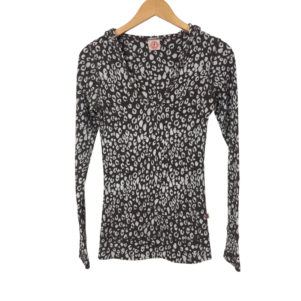 Curious Gypsy Thermal Tee Womens S Y2K Vintage Hooded Bella Swan Animal Print
